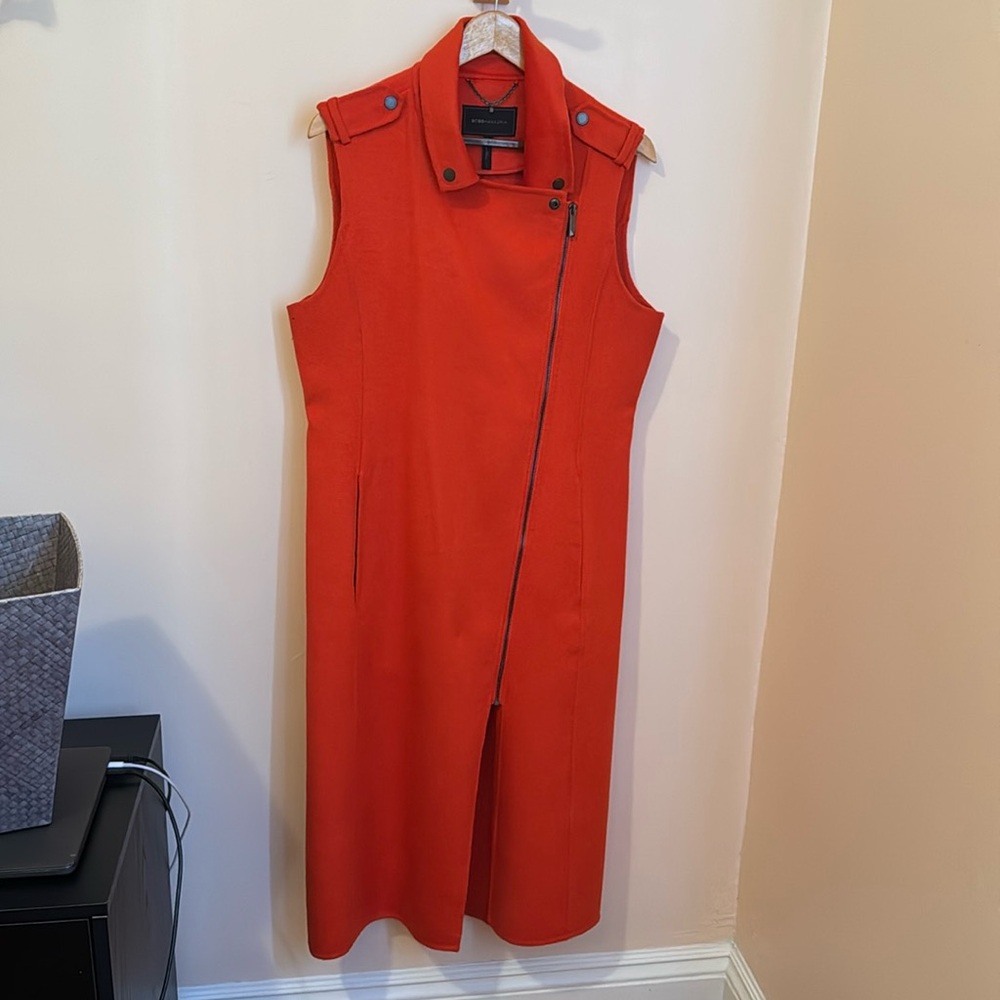 BCBG long orange felt vest/dress, size L